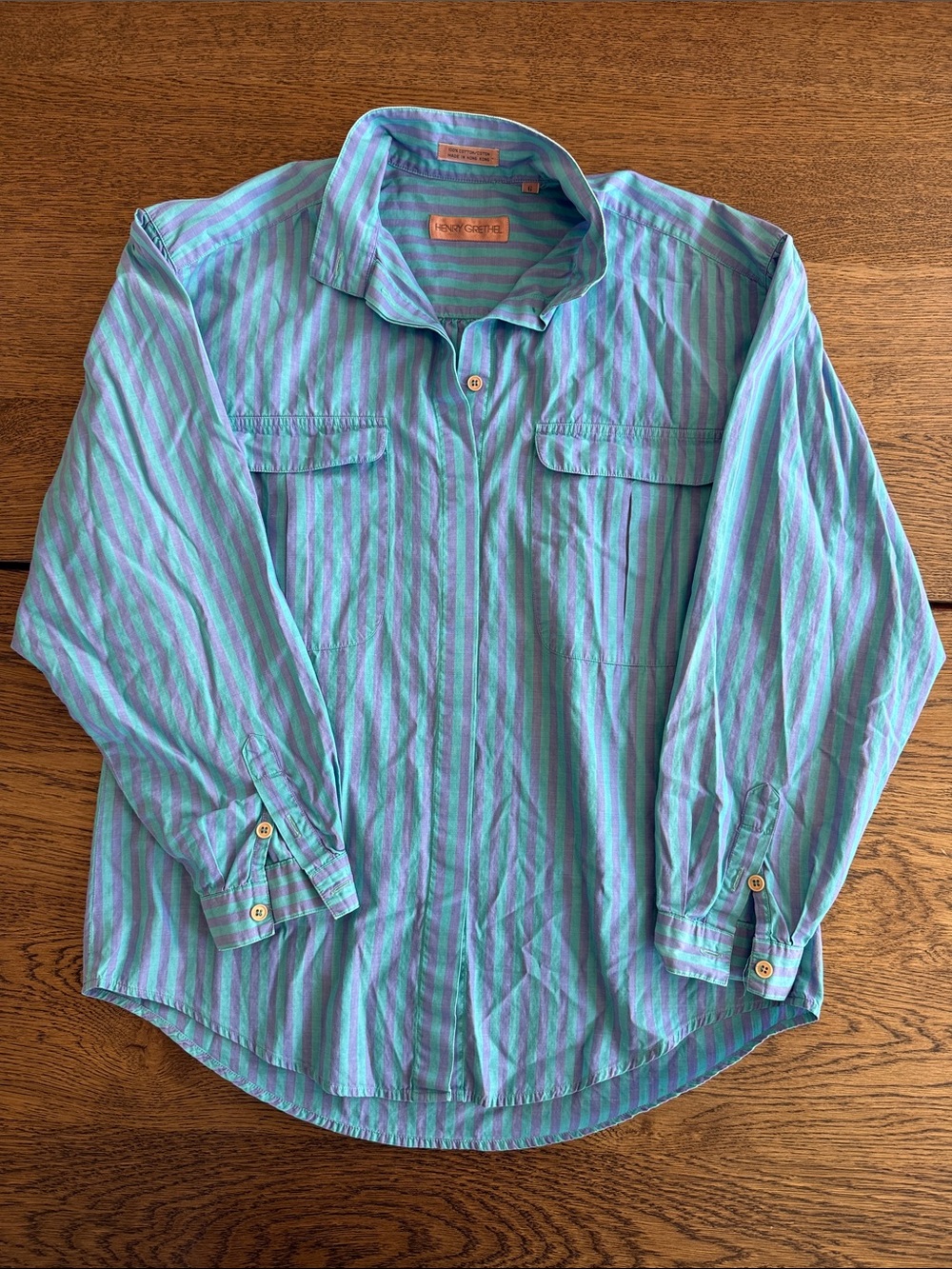 Vintage Teal and Navy Striped Button-Up Shirt